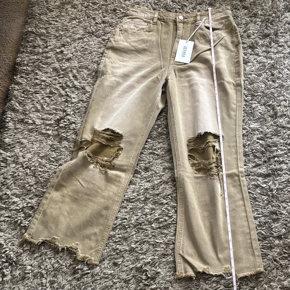 Zenana Olive Distressed Wide-Leg Jeans New with tags - Picture 8 of 11